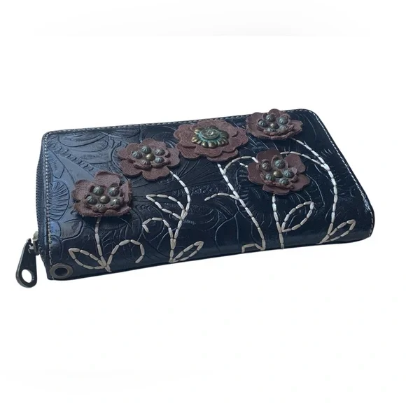 MONTANA WEST Southwestern Floral Turquoise Brown Black 3D Floral Flowers Wallet - Picture 8 of 16
